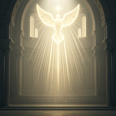 Symbolic representation of the Holy Spirit descending, radiating light and guidance