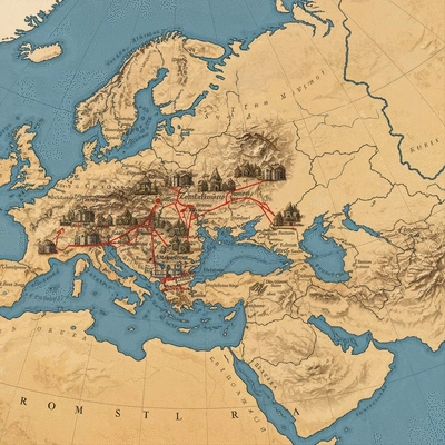 Ancient Roman Empire map with spread of Christianity highlighted, no text, no words, no typography, clean image