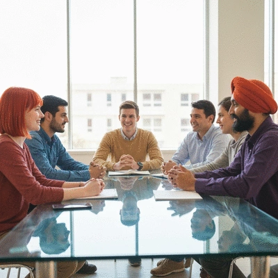 Diverse group of people engaged in respectful discussion, symbolizing interfaith dialogue and understanding