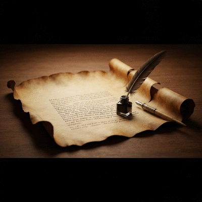 Ancient parchment with quill pen and ink, representing historical theological writings